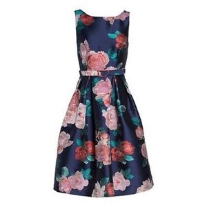 ELIZA J Floral Print Jacquard Belted Fit Flare